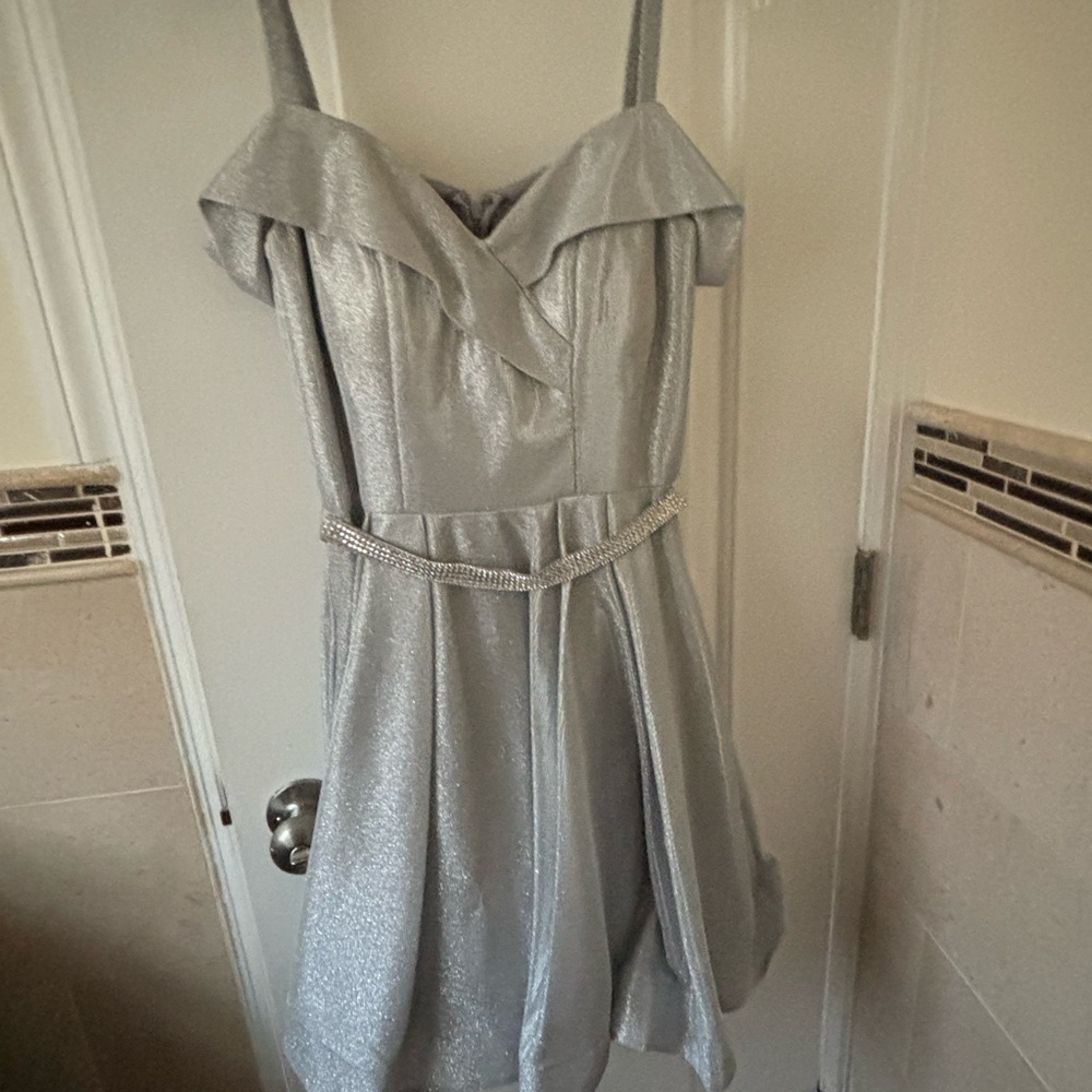 Elegant Silver Dress with Belt